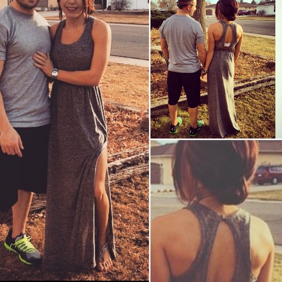 Hollister Dresses & Skirts - Hollister Jersey Knit Maxi Dress with Open Back Lace in Gray